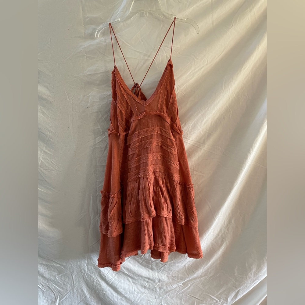 Vici Burnt Orange Tiered Spaghetti-Strap Mini Dress